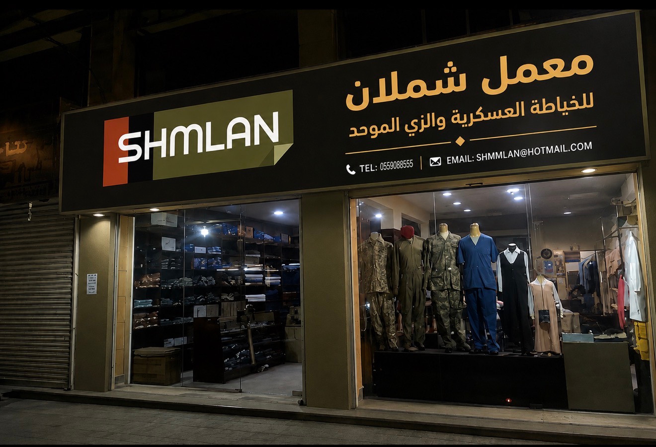 واجهة معمل شملان للخياطة العسكرية والزي الموحد